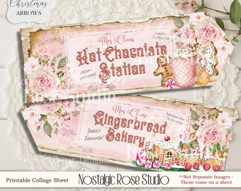 Shabby Chic Pink Christmas Hot Chocolate Gingerbread Arrow Signs - Digital Instant Download - Christmas Arrows  Kids Christmas Decor