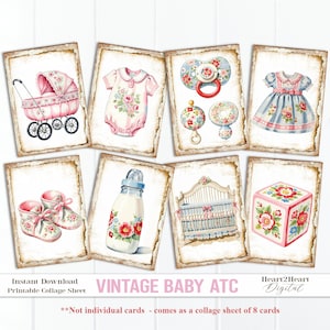 Vintage Baby ATC Cards Printable | Shabby Chic Baby Collage Sheet | Digital Download Baby Ephemera | Baby Girl Journal Cards