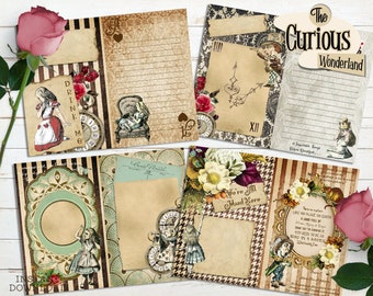 Alice in Wonderland Junk Journal Pages, Printable Journal, Digital Journal Kit, Scrapbook Paper, Vintage Paper, Digital Download, Craft