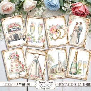 Vintage Wedding Collage Sheet Printable Journal Cards for Scrapbooking, ATC Tags, Junk Journal Toppers, Bridal Ephemera Download