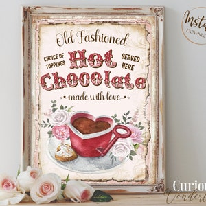 Valentine&#39;s Hot Chocolate Sign - Digital Instant Download - Hot Chocolate Bar Sign - Hot Cocoa - Shabby Chic