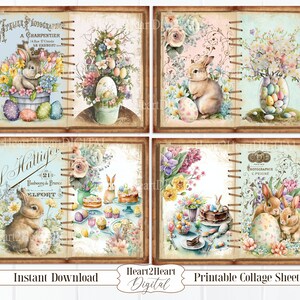 Vintage Easter Bunny Junk Journal Pages, Printable Journal, Digital Journal Kit, Scrapbook Paper, Vintage Paper, Digital Download, Craft