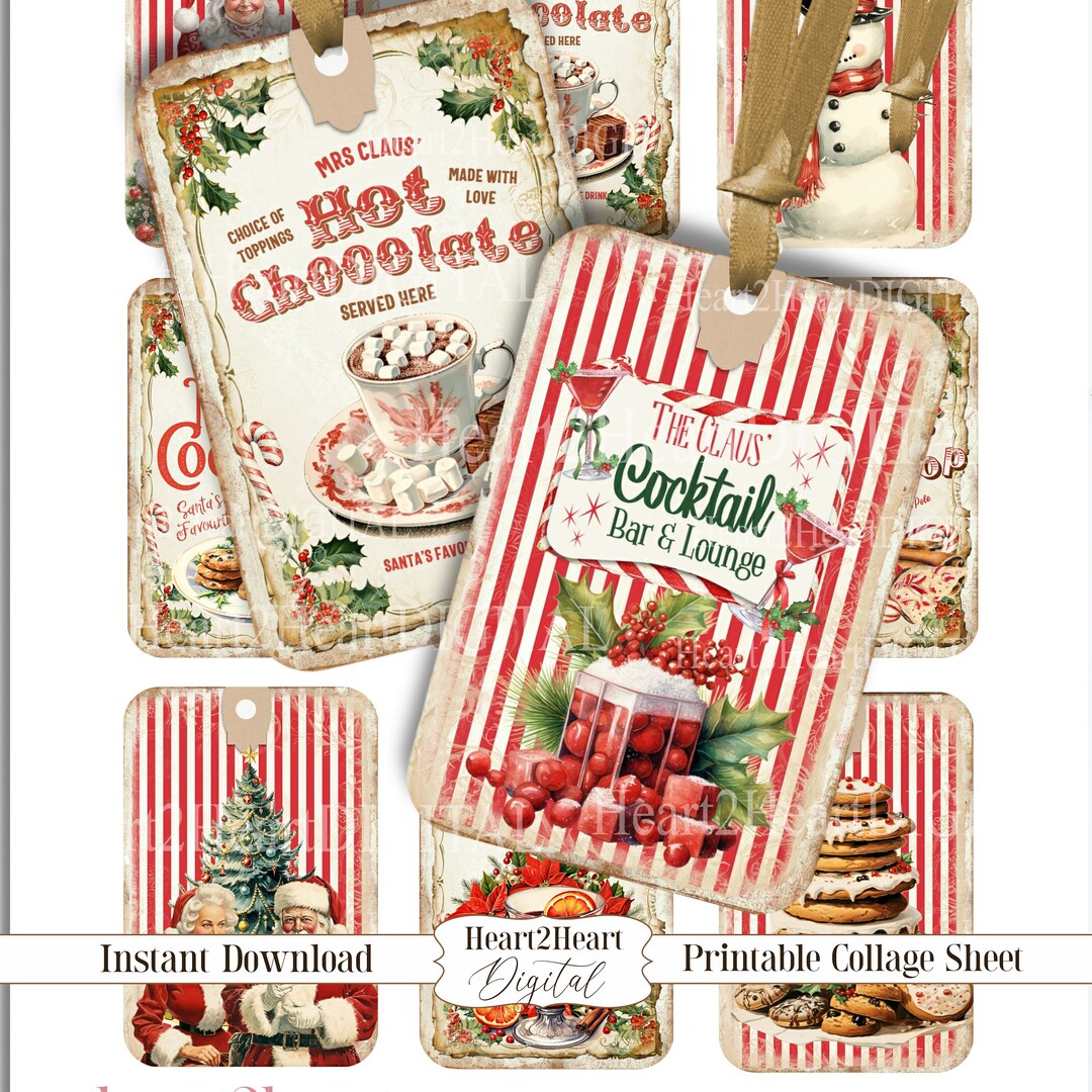 Vintage Mrs Claus Christmas Hang Tags Collage Sheet ATC Journal Cards ...