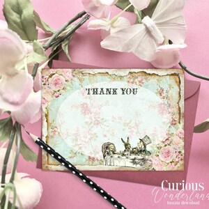Shabby Chic Alice in Wonderland Thank You Card - Wonderland Birthday - Baby Shower - Bridal Shower - Tea Party - Notecard - Printable