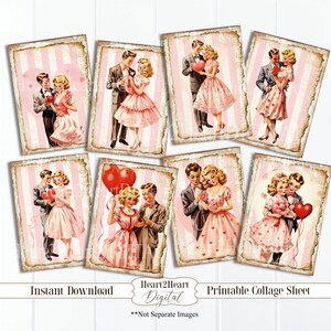 Retro Valentine Couples Collage Sheet, Tags, Journal Cards, Digital Image, Scrapbook Cards, Printable Download, ACEO, Digital Cards