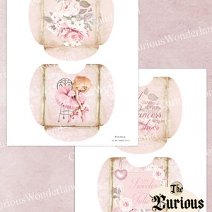 May include: A collection of printable paper crafts in a vintage style, featuring a pink and beige colour palette. Designs include floral arrangements, a ballerina, and the text "Life is Sweeter in a Tutu". The Curious Wonderland logo is also visible.