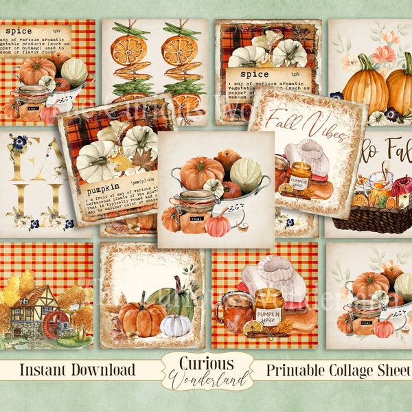 Fall Pumpkin 2" Squares Digital, Collage Sheet Printable Labels, Tags, Magnet, Digital Images, Scrapbooking, Craft, Cards, 2x2, Autumn