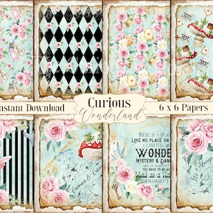 Alice in Wonderland Part 2 Paper Pack, Printable 6x6 Paper, Scrapbooking paper, White Rabbit, Tea Party, Mad Hatter Paper, Collage Sheet, PW