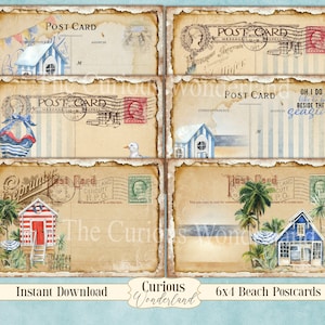 Vintage Beach Postcards 6x4 Journal Cards Digital Collage Sheet Digital Cards Printable Download Tags Digital Image Beach Tropical Summer