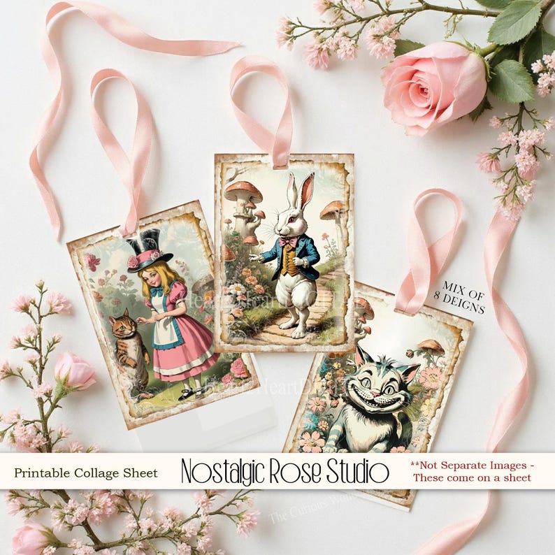 Vintage Alice in Wonderland Collage Sheet ATC Journal Cards, Digital Image, Scrapbook Cards, Printable Download, ACEO, Digital Cards, image 2