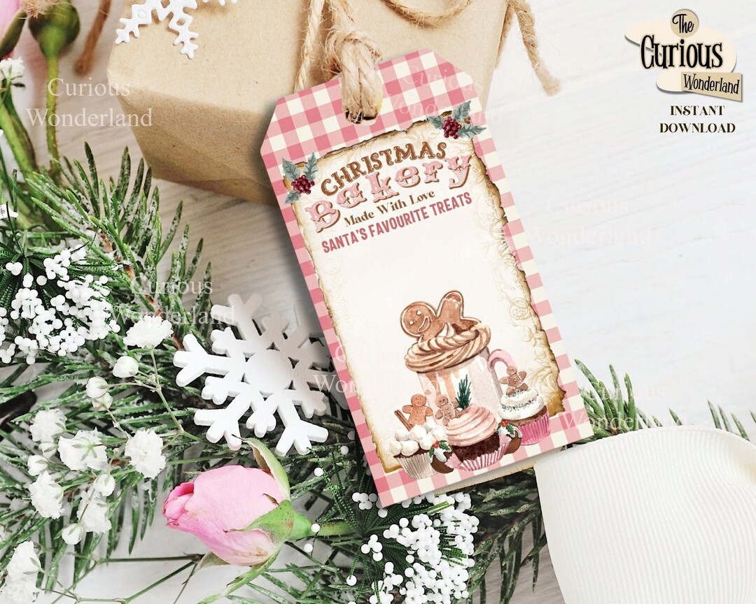 Pink Christmas Gingerbread Tags, Made With Love Tags, Journals, Digital ...
