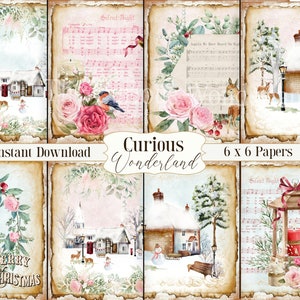 Shabby Christmas 6x6 Papers, Printable, Digital Journal Kit, Christmas Houses Scrapbook Paper Tattered Paper Digital Download Craft