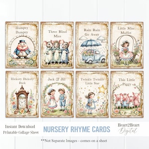 Nursery Rhyme Ephemera Cards Collage Sheet, Tags, Journal Cards, Digital Image, Scrapbook Cards, , ACEO, Kids Crafts, School Crafts