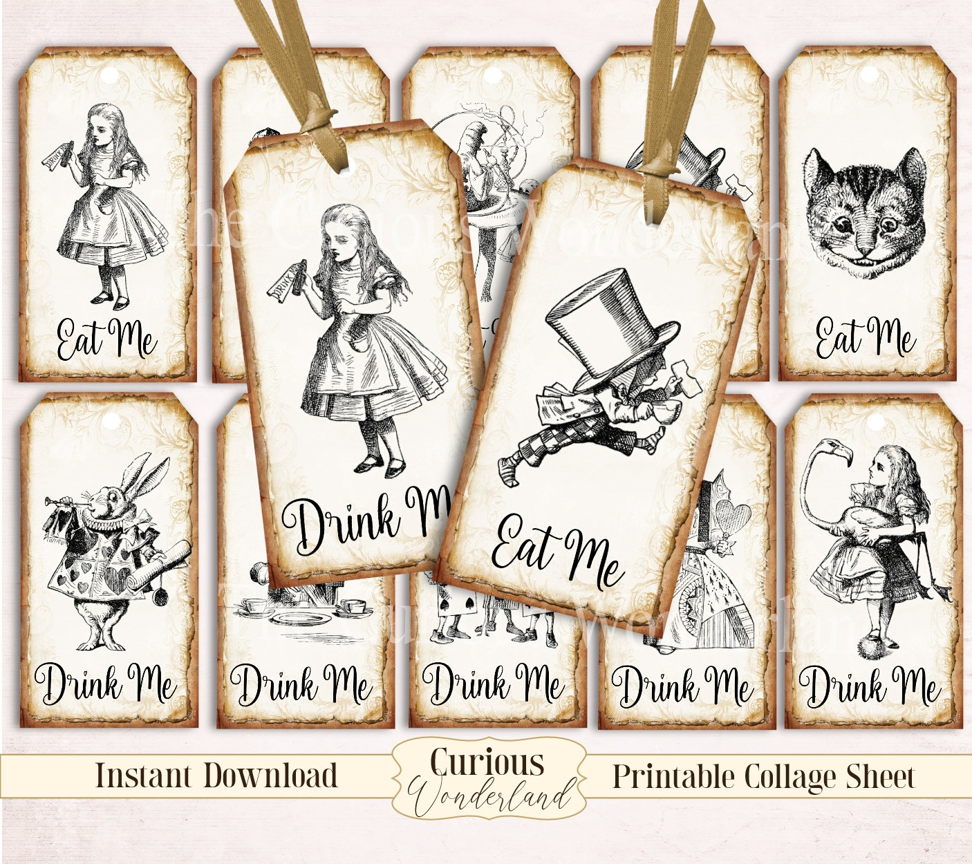  Handra 50pcs Drink Me Tags Alice in Wonderland Drink Me Tags,  Open Me, Take Me, Eat Me, Mad Hatter Tea Party Decorations (Eat Me) :  Health & Household