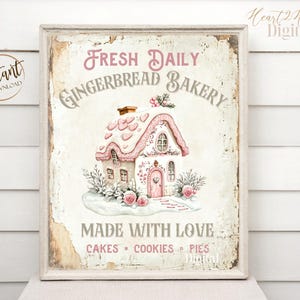 Vintage Christmas Gingerbread Bakery Sign | Digital Download | Holiday Kitchen Decor Sign