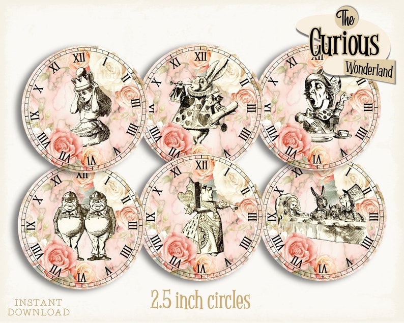 Alice in Wonderland Clocks Printable Clocks Digital - Etsy UK