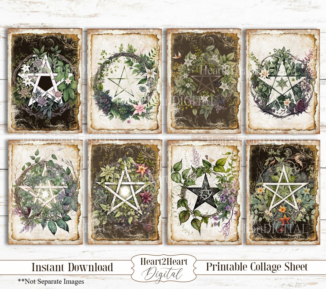 Pentacle Collage Sheet, Pentagram Cards, Journal Cards, Digital Image ...