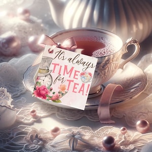Alice in Wonderland Tea Bag Envelope and Label, Collage Sheet, Printable Tea Party, Rose Gold, DIY, Printable Wonderland, Instant Download