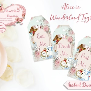 Alice in Wonderland Tags, Eat Me, Drink Me, Printable Tags, Favors Tea party Mad Hatter Digital Download image 3