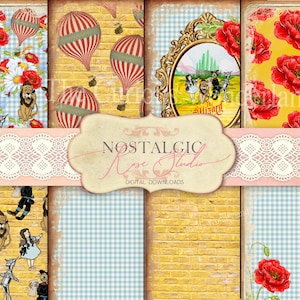 Zauberer von Oz Printable Junk Journal Papiere Handwerk Scrapbooking Hintergrund SOFORTIGER DOWNLOAD Collage Sheet Mohnblumen Zerfetzte Papiere