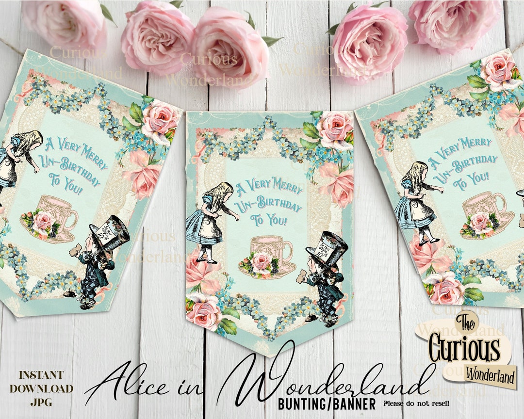 Alice in Wonderland Printable Banner, Birthday Garland, Party Banner ...