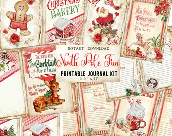 Candy Cane Lane Christmas Junk Journal, Printable, Santa Journal, Digital Journal Kit Scrapbook Paper, Digital Download Craft, Recipe Cards