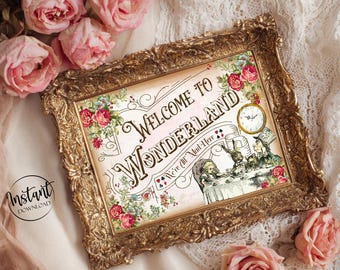 Alice in Wonderland Welcome to Wonderland Art Print | Printable Wall Art | Mad Hatter Tea Party