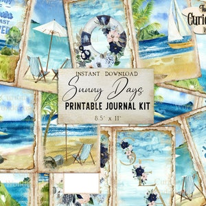 Sunny Days Beach Junk Journal Ephemera Nautical Pack Digital Download Tags  Kit Printable Shabby Chic Journal Tropical Palms