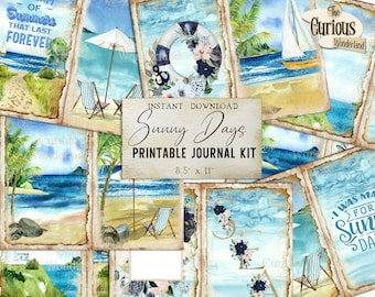 Sunny Days Beach Junk Journal Ephemera Nautical Pack Digital Download Tags  Kit Printable Shabby Chic Journal Tropical Palms