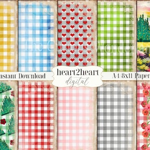 Wizard of Oz Printable Gingham Junk Journal Papers Craft Scrapbooking Background INSTANT DOWNLOAD Collage Sheet Poppies OZ Papers