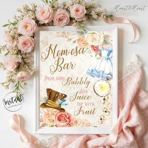 Alice In Wonderland Momosa Bar Sign Printable | Mimosa Juice Bar 8x10 Digital Sign | Baby Shower Drink Station Decor Download OF1