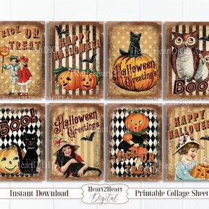 Digital Halloween Collage Sheet, Retro Halloween, Journal Cards, Digital Image, Scrapbook Cards, Printable Download, ACEO, Digital Cards