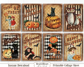 Digital Halloween Collage Sheet, Retro Halloween, Journal Cards, Digital Image, Scrapbook Cards, Printable Download, ACEO, Digital Cards