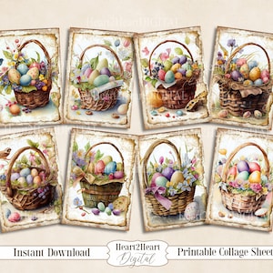 Vintage Easter Egg Cards, Printable Easter Decoration, Cardmaking, Junk Journal Cards, Printable, Instant Download, Scrapbook