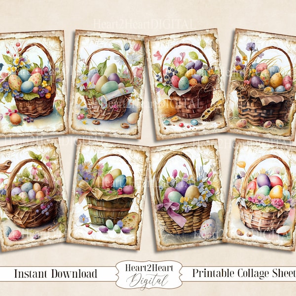 Vintage Easter Egg Cards, Printable Easter Decoration, Cardmaking, Junk Journal Cards, Printable, Instant Download, Scrapbook