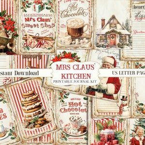 Christmas Mrs Claus' Kitchen Junk Journal, Printable, Santa Journal, Digital Journal Kit Scrapbook Paper, Digital Download Recipe Cards