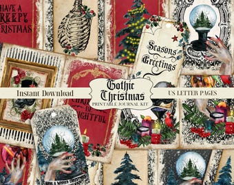 Journal de Noël gothique tête de mort, imprimable, journal gothique, kit de journal numérique, papier de scrapbooking, téléchargement numérique, créations originales, effrayant