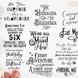 Alice in Wonderland Quotes PNG Word Overlays Clipart INSTANT DOWNLOAD Digital Stamp Scrapbooking Sublimation Transfers
