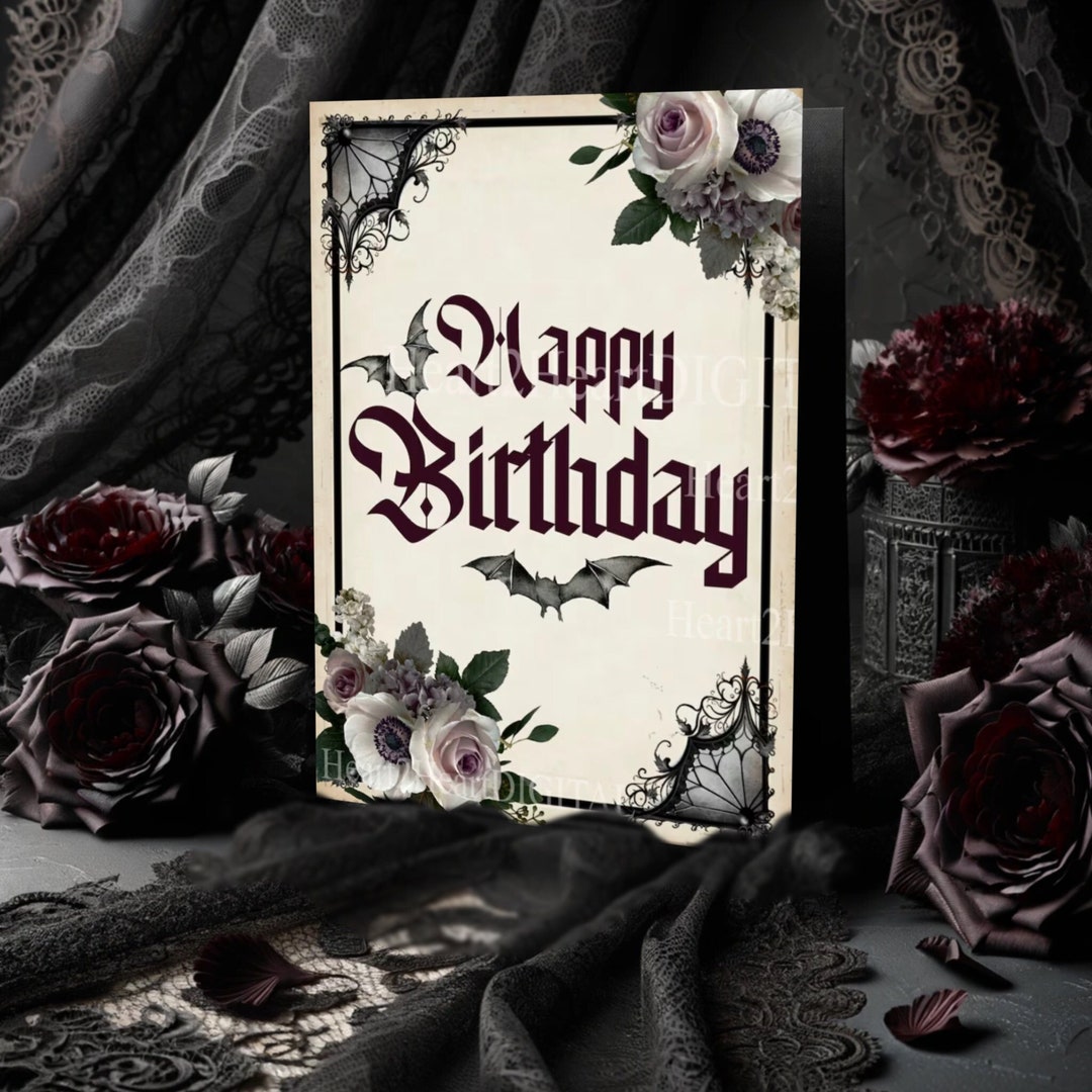 Printable Goth Birthday Card, INSTANT DOWNLOAD, Goth Birthday, Bat - What To Get A Goth For Her Birthday