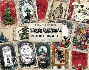 Gothic Skull Christmas Junk Journal, Printable, Gothic Journal, Digital Journal Kit Scrapbook Paper, Digital Download Craft, Spooky