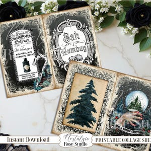 Diario navideño con calavera gótica, imprimible, diario gótico, kit de diario digital, papel para álbum de recortes, descarga digital para manualidades, espeluznante imagen 2