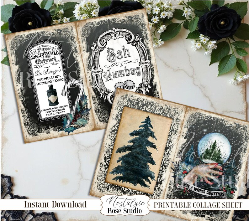 Diario navideño con calavera gótica, imprimible, diario gótico, kit de diario digital, papel para álbum de recortes, descarga digital para manualidades, espeluznante imagen 2