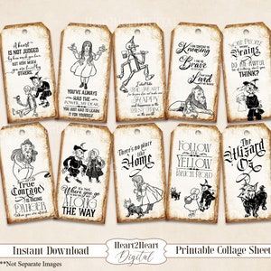 Rustic Wizard of Oz Quote Tags Junk Journal Scrapbook Collage Sheet Hang Tags DIGITAL DOWNLOAD Party Tin Man Scrapbooking Party Tags