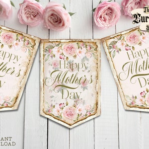 Shabby Chic Mother&#39;s Day Bunting, Mom Banner, Bunting, Printable Banner, Mother&#39;s Day Decor, Printable Banner