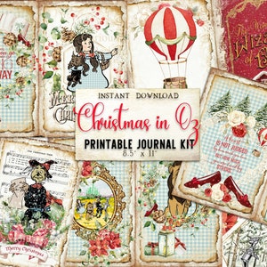 Wizard of Oz Christmas Printable Junk Journal Kit Craft Scrapbooking XMAS INSTANT DOWNLOAD Collage Sheet Ruby Slippers Tattered Papers