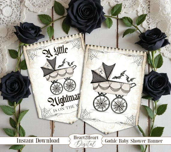 Gothic Baby Shower Bunting, Spooky Baby Shower Banner