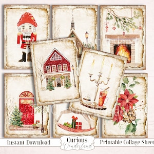 Vintage Rustic Christmas Collage Sheet, Tags, Journal Cards, Digital Image, Scrapbook Cards, Printable Download, ACEO, Farmhouse