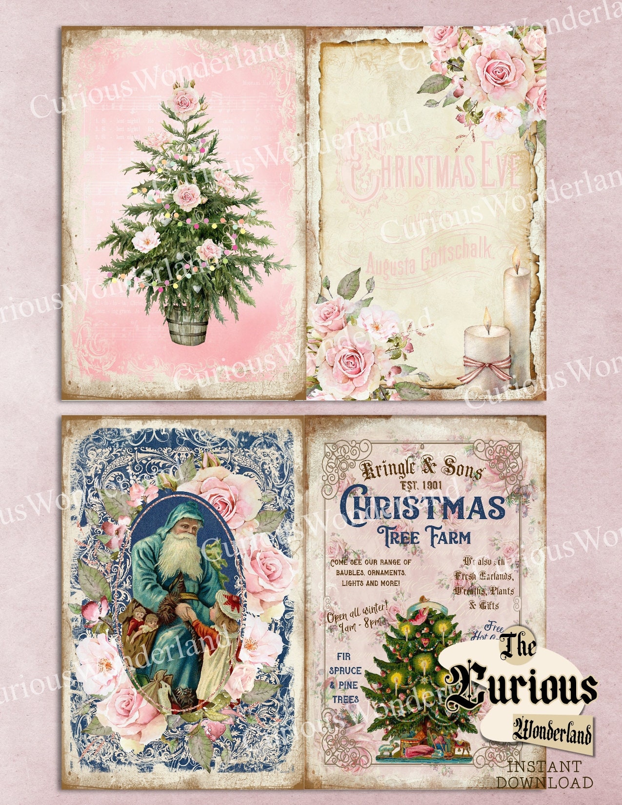 Pink Christmas Junk Journal, Printable, Digital Journal Kit, Santa ...