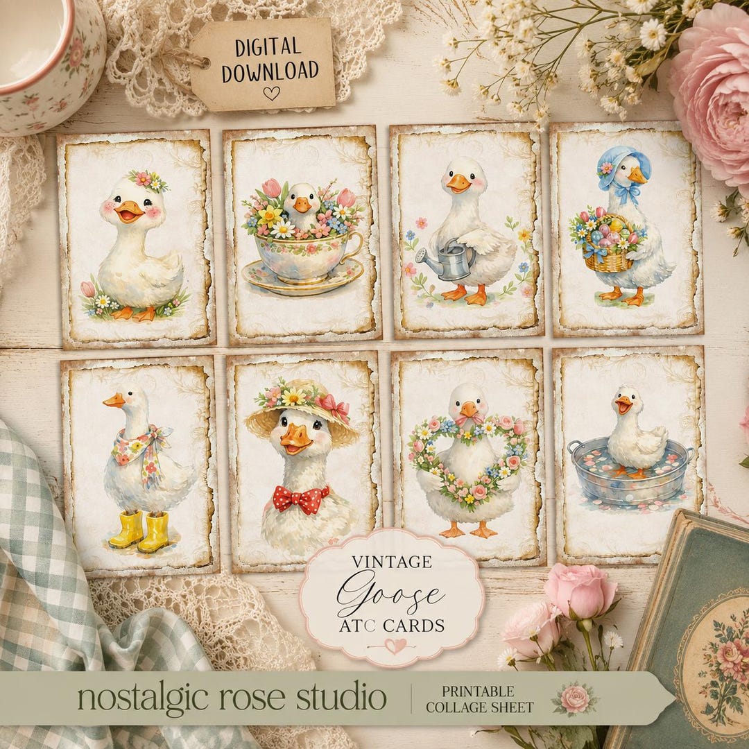 Silly Goose ATC Card Toppers Printable, Vintage Goose Collage Sheet ...