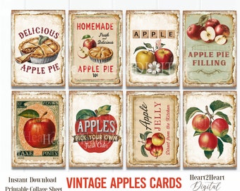 Farmhouse Apple Ephemera Cards Collage Sheet, Fruit Tags, Journal Cards, Digital Image, Scrapbook Cards, , ACEO, Apple Pie